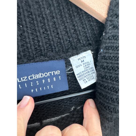 Vintage Liz Claiborne Fair Isle Oversized Wool Sweater Petite M - Picture 2 of 7